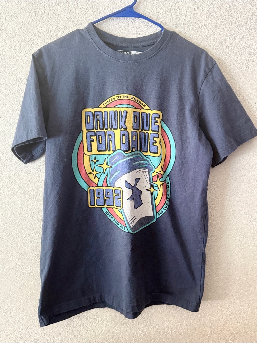 Dutch Bros Navy T‑Shirt‎ with Multicolor Retro Coffee Graphic size M
